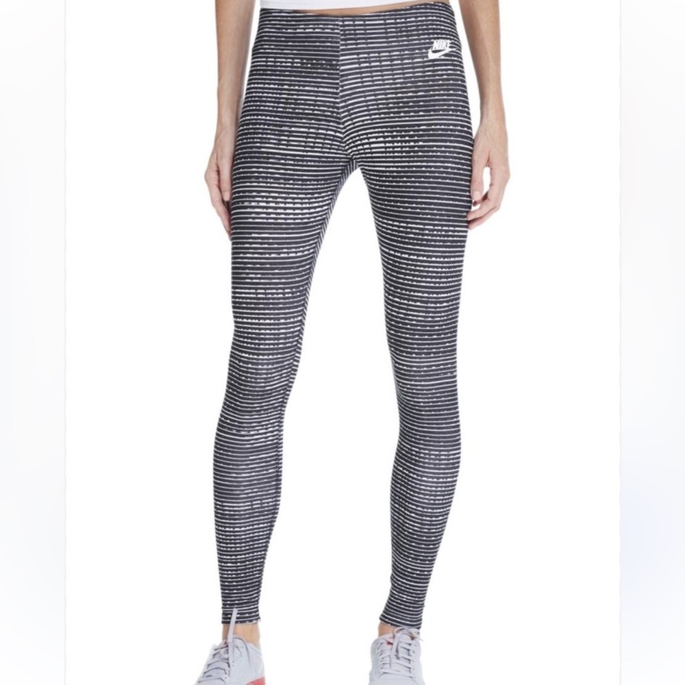 Nike Striped Black & White Active Leggings - Women